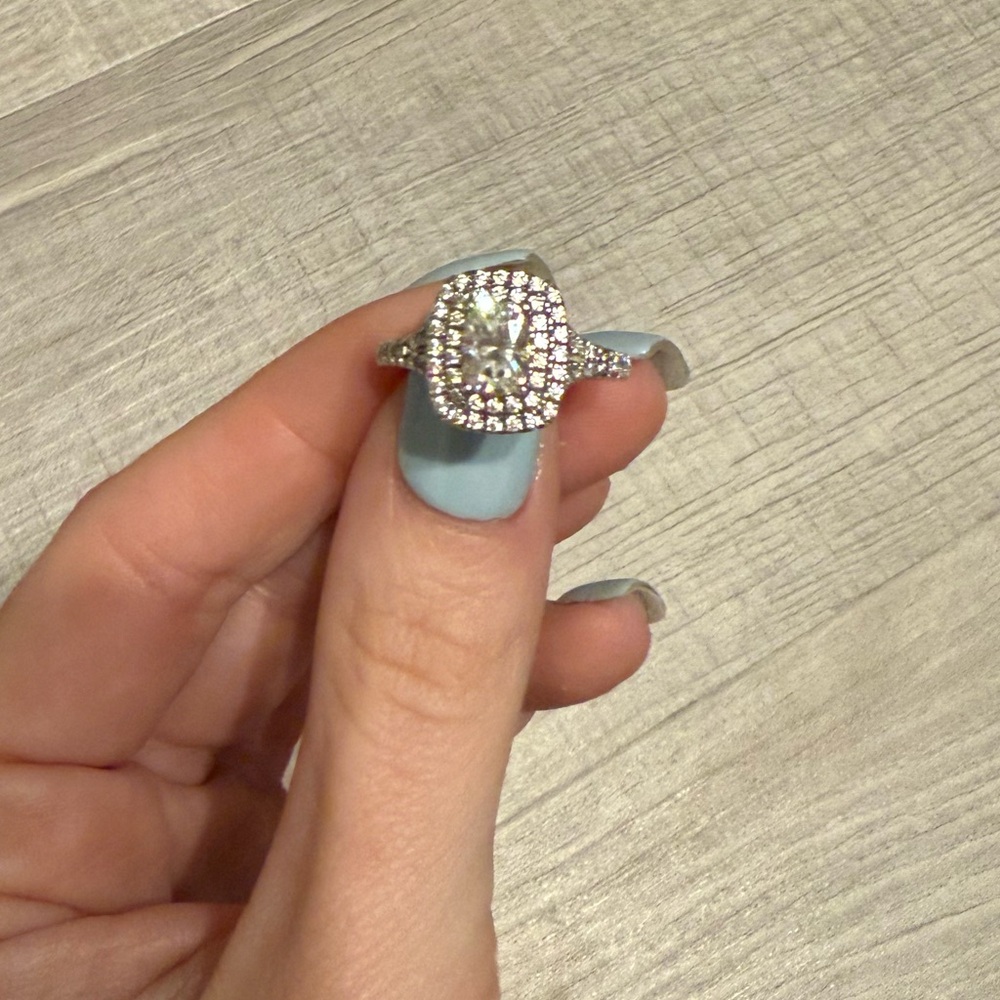 1 carat Moissanite Double Halo Ring Sterling Silver